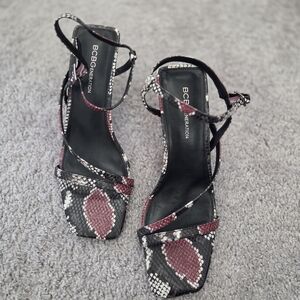 BCBGeneration Black and Red Snake Print Heels